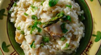 Risoto de bacalhau com aspargos