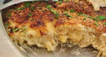 Bacalhau com natas e parmesão ralado