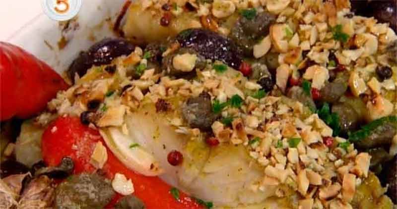 Posta de bacalhau ao forno com alcaparras e castanhas