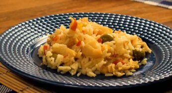 Receita de Arroz de Bacalhau com Açafrão e Ervilha