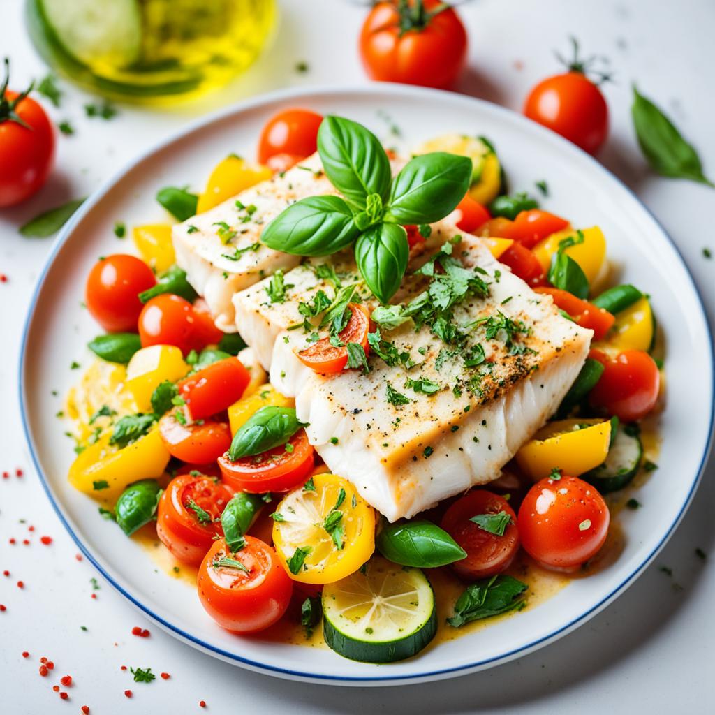 Bacalhau ao Molho de Tomate e Manjericão Light