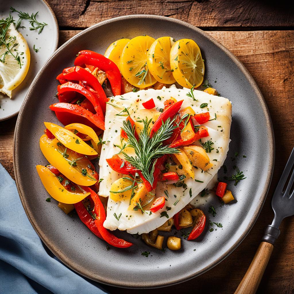 Bacalhau assado com pimentão e cebola