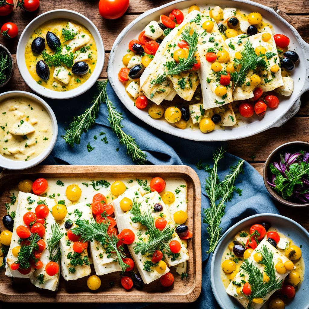 Diferentes versões de bacalhau cremoso no forno