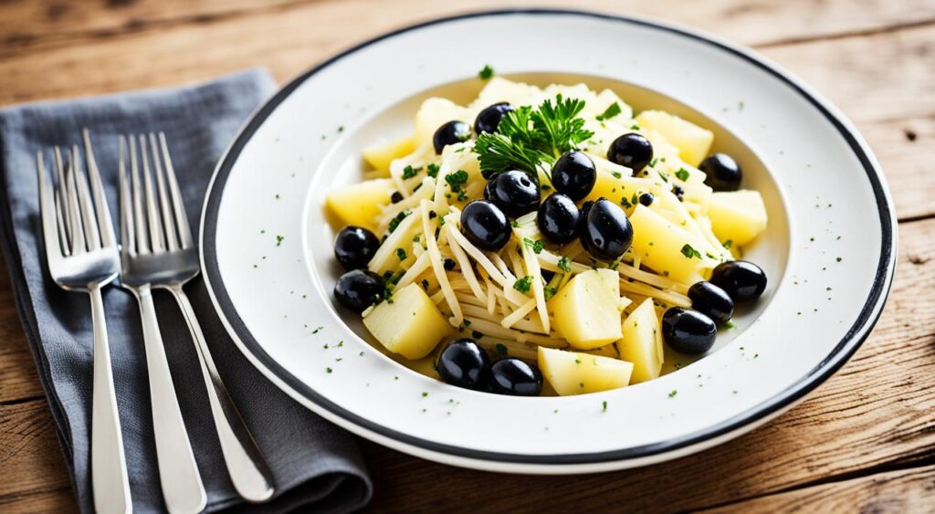 bacalhau à brás com azeitonas pretas