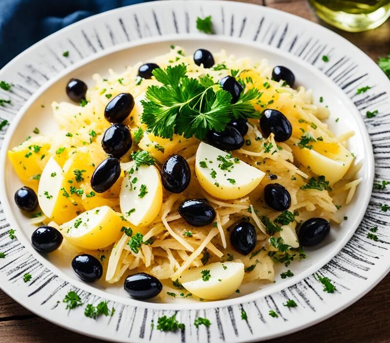 bacalhau à brás com azeitonas pretas