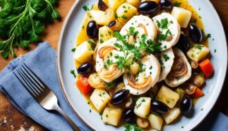 bacalhau à portuguesa com cebola e salsa