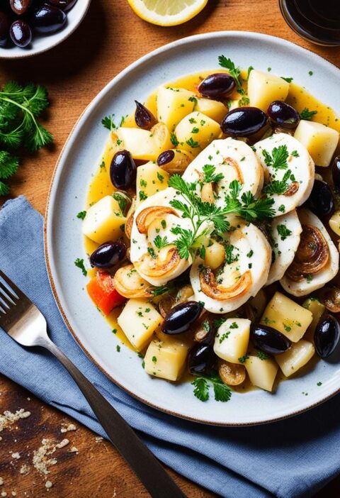 bacalhau à portuguesa com cebola e salsa