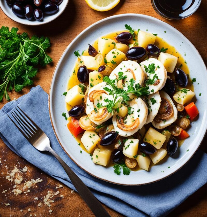 bacalhau à portuguesa com cebola e salsa