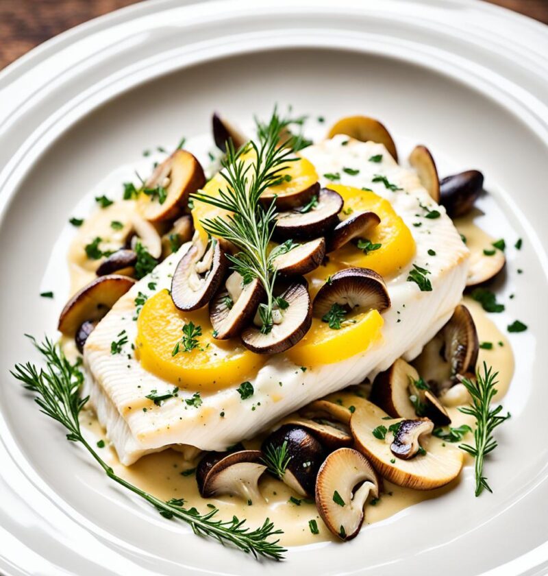 bacalhau ao creme de leite e cogumelos