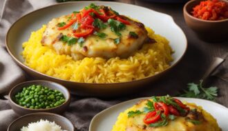 bacalhau com arroz de açafrão e pimentos