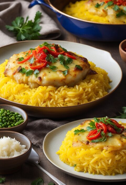 bacalhau com arroz de açafrão e pimentos