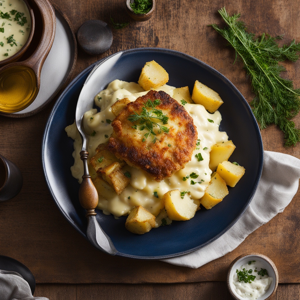 bacalhau com batata e maionese de alho