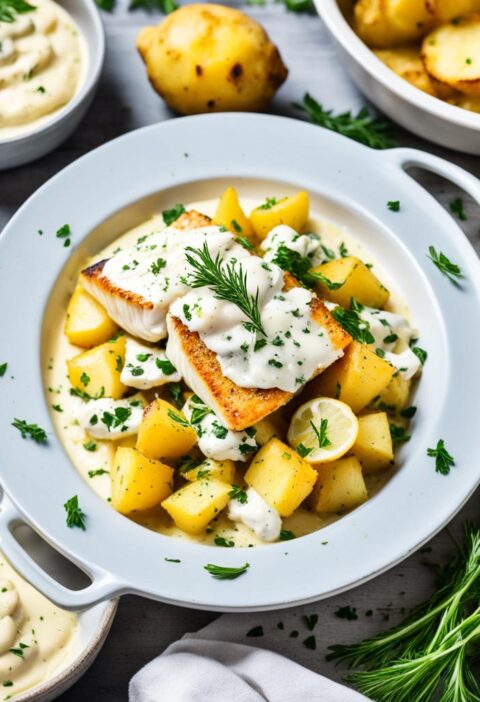 bacalhau com batata e maionese de alho