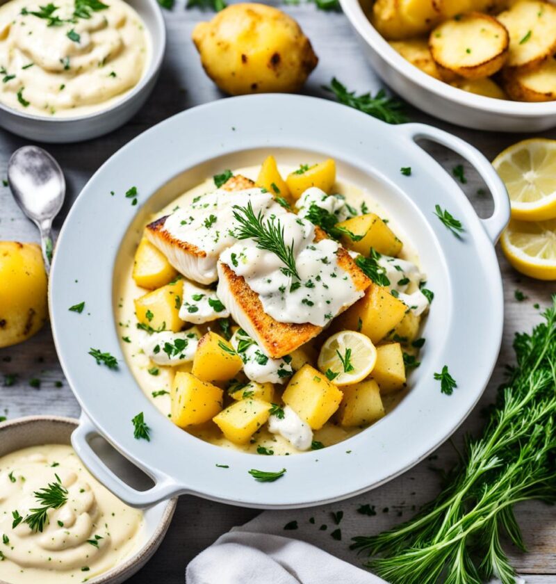 bacalhau com batata e maionese de alho