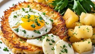 bacalhau com batata rosti e alho-poró