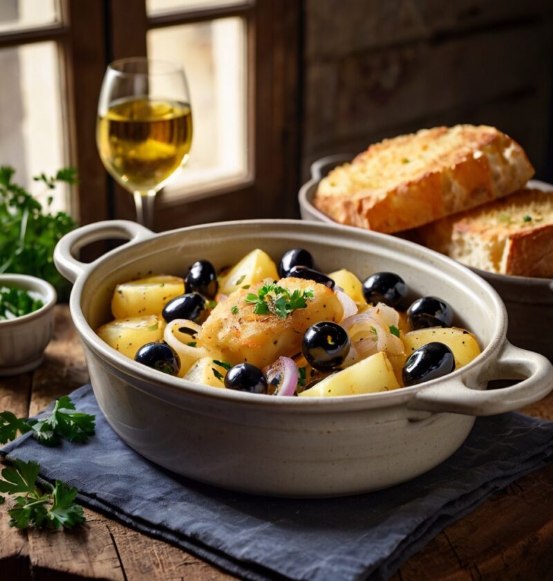 bacalhau com batatas e cebolas