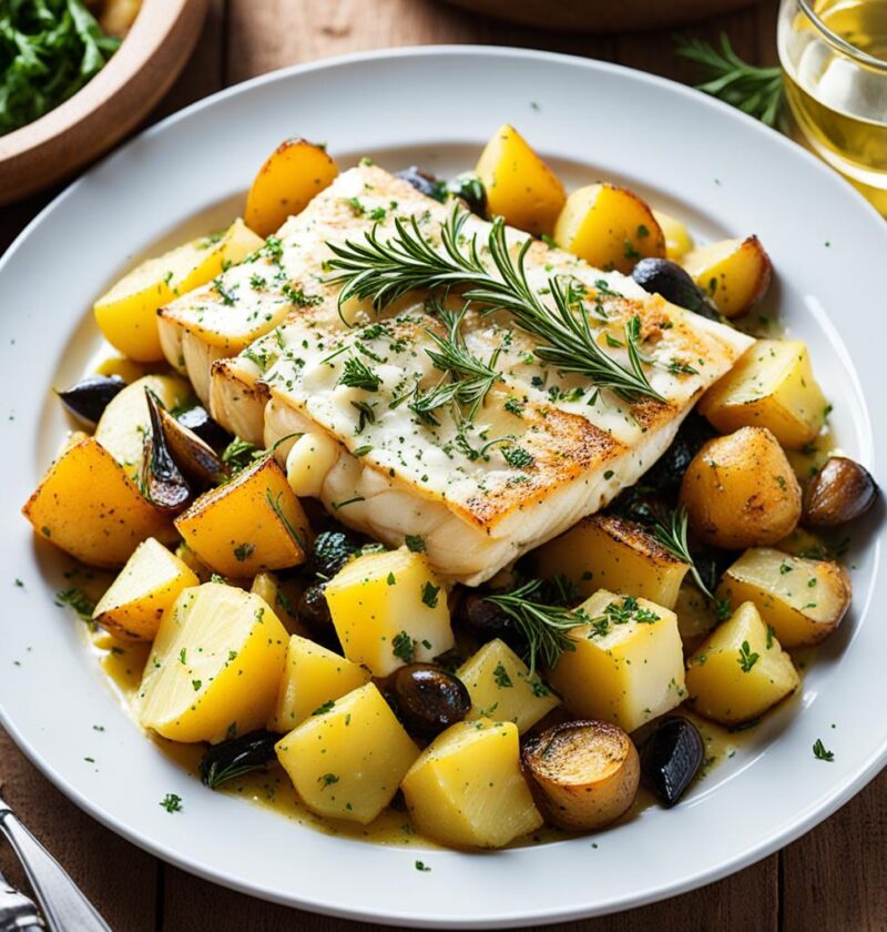 bacalhau com batatas e ervas aromáticas