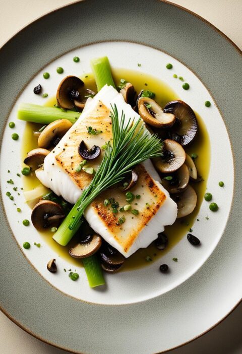 bacalhau com cogumelos e alho-poró