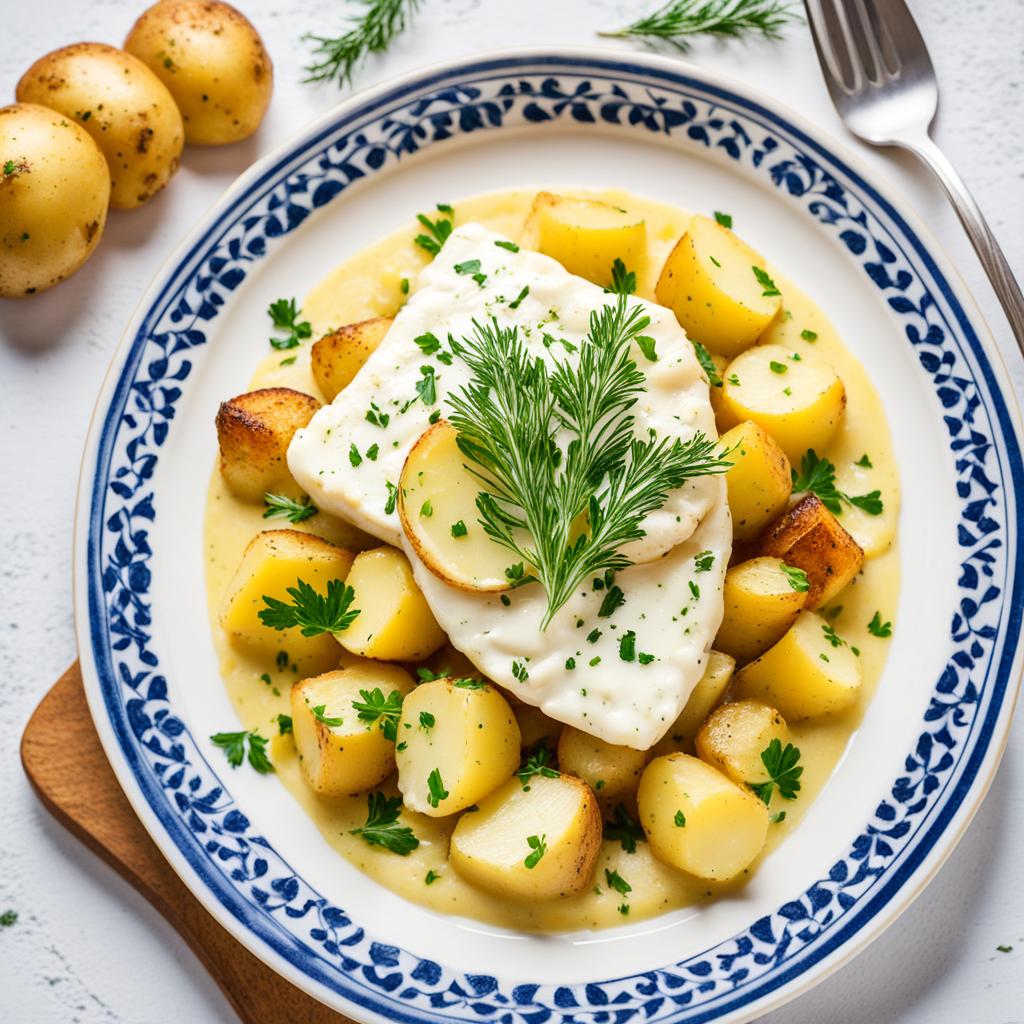 bacalhau com creme de alho e batatas