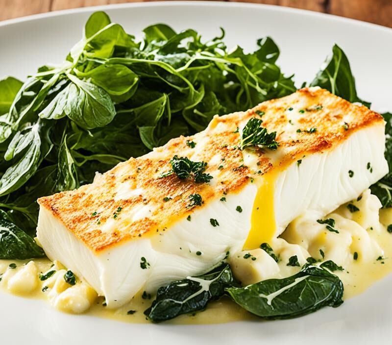 bacalhau com espinafres e queijo