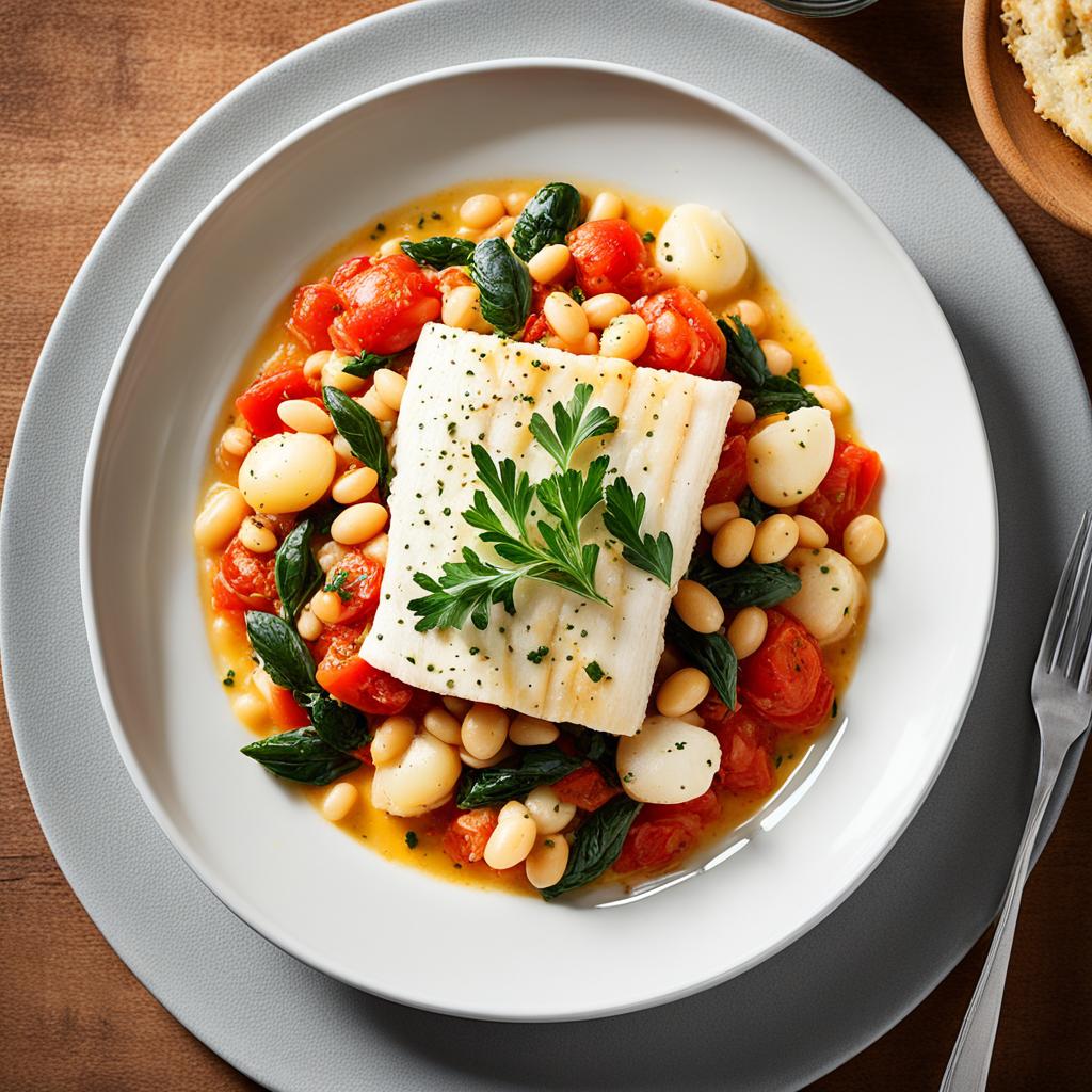 bacalhau com feijão branco e tomate