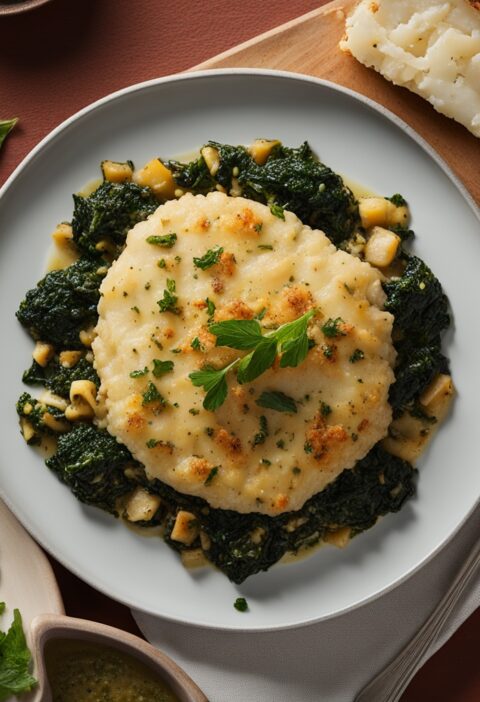 bacalhau com grão-de-bico e espinafre