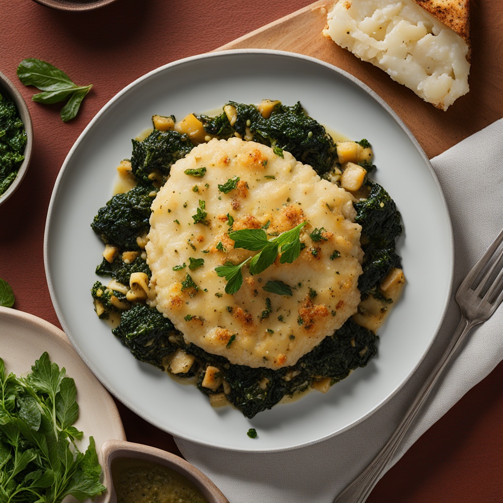 bacalhau com grão-de-bico e espinafre