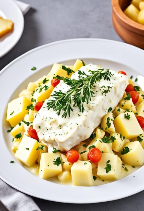 bacalhau com maionese e batata cozida