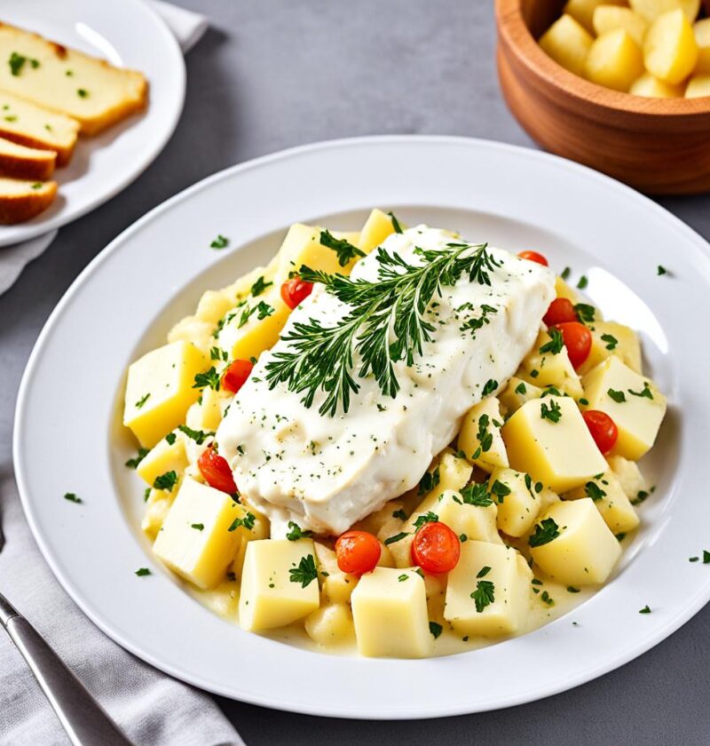 bacalhau com maionese e batata cozida