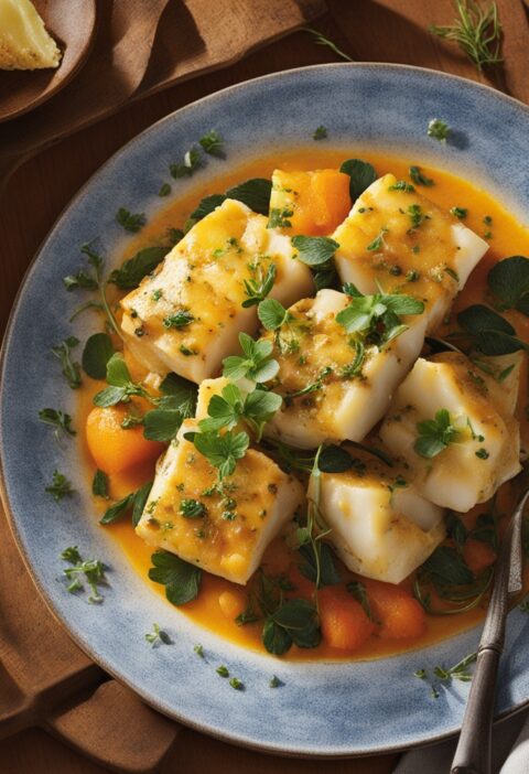 bacalhau com molho de laranja e ervas