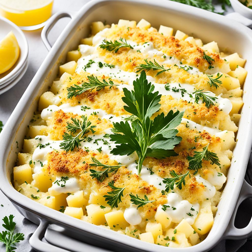 montagem bacalhau com purê de batatas e queijo