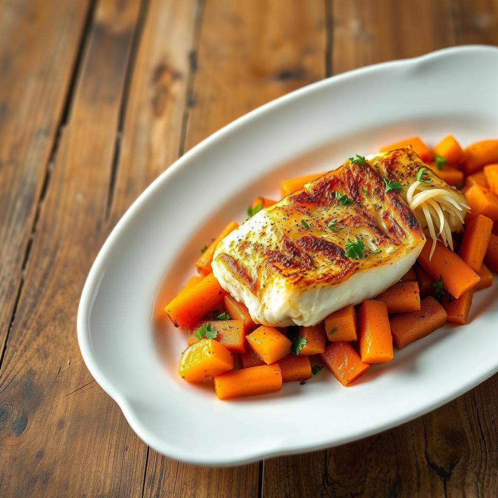 Bacalhau com Batata-doce e Cenoura