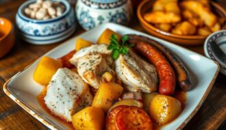 bacalhau à portuguesa com batatas e chouriço