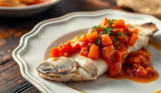 bacalhau ao molho de laranja e pimentão vermelho