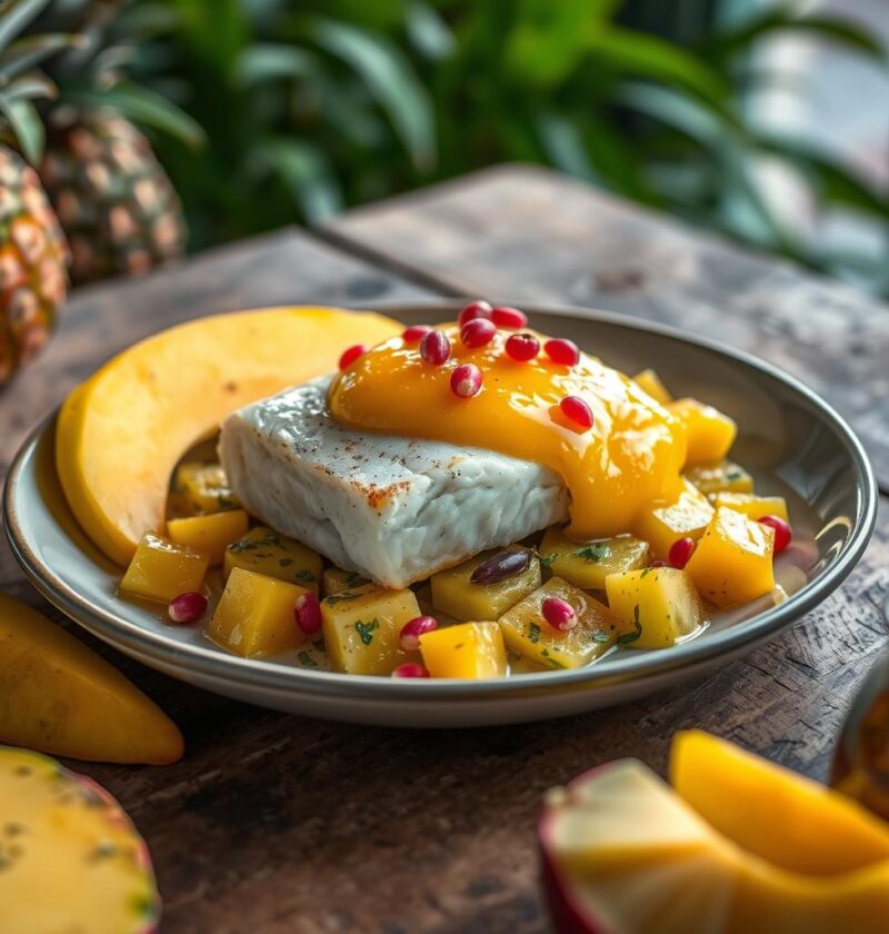 bacalhau ao molho de maracujá e pimenta rosa