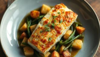 bacalhau com batatas douradas e alho-poró