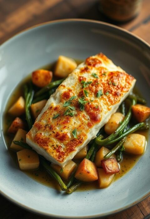 bacalhau com batatas douradas e alho-poró