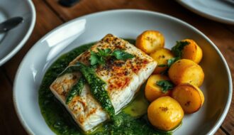 bacalhau com batatas e molho de espinafre