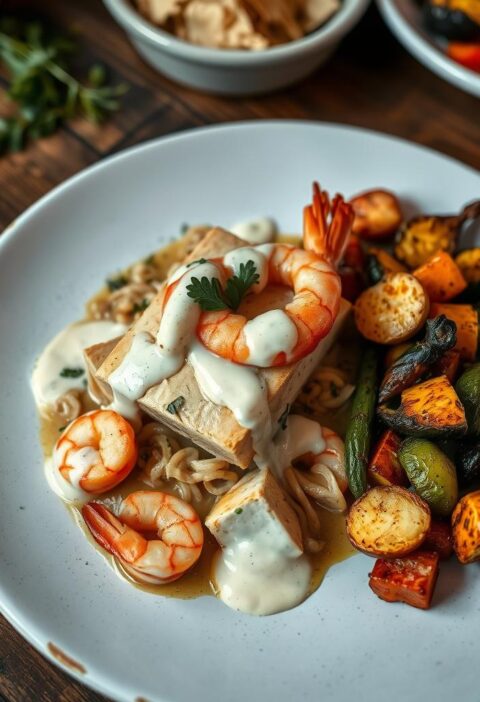 bacalhau com camarão e molho branco