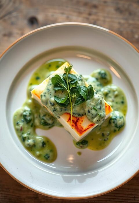 bacalhau com creme de espinafre e alho-poró