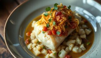 bacalhau com farofa crocante de cebola e bacon