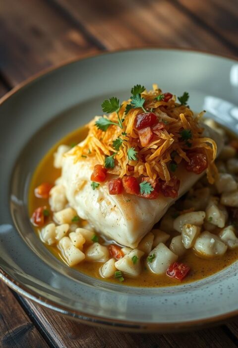 bacalhau com farofa crocante de cebola e bacon