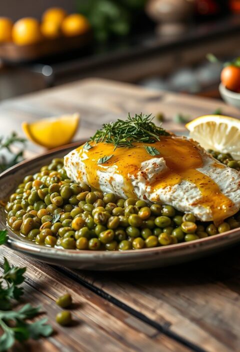 bacalhau com lentilhas e azeite de oliva