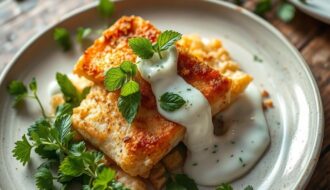 bacalhau com molho de iogurte e hortelã