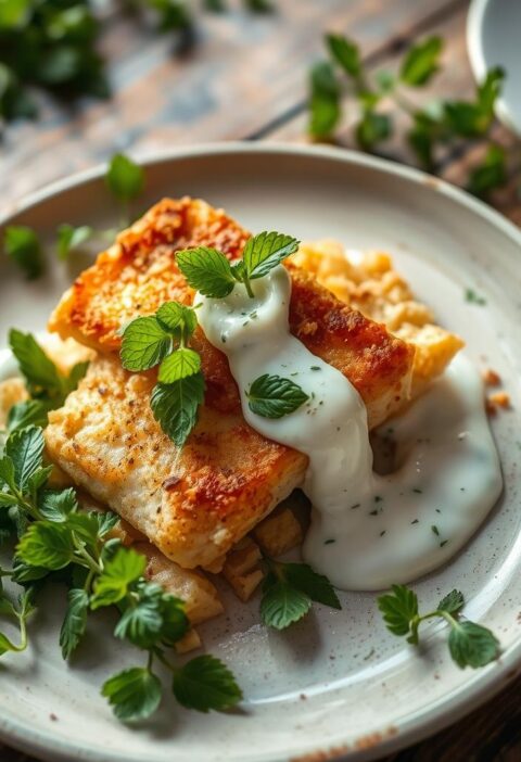 bacalhau com molho de iogurte e hortelã