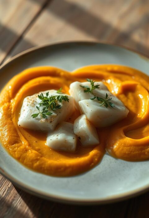 bacalhau com purê de mandioquinha e ervas