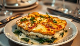 bacalhau gratinado com espinafre e queijo brie