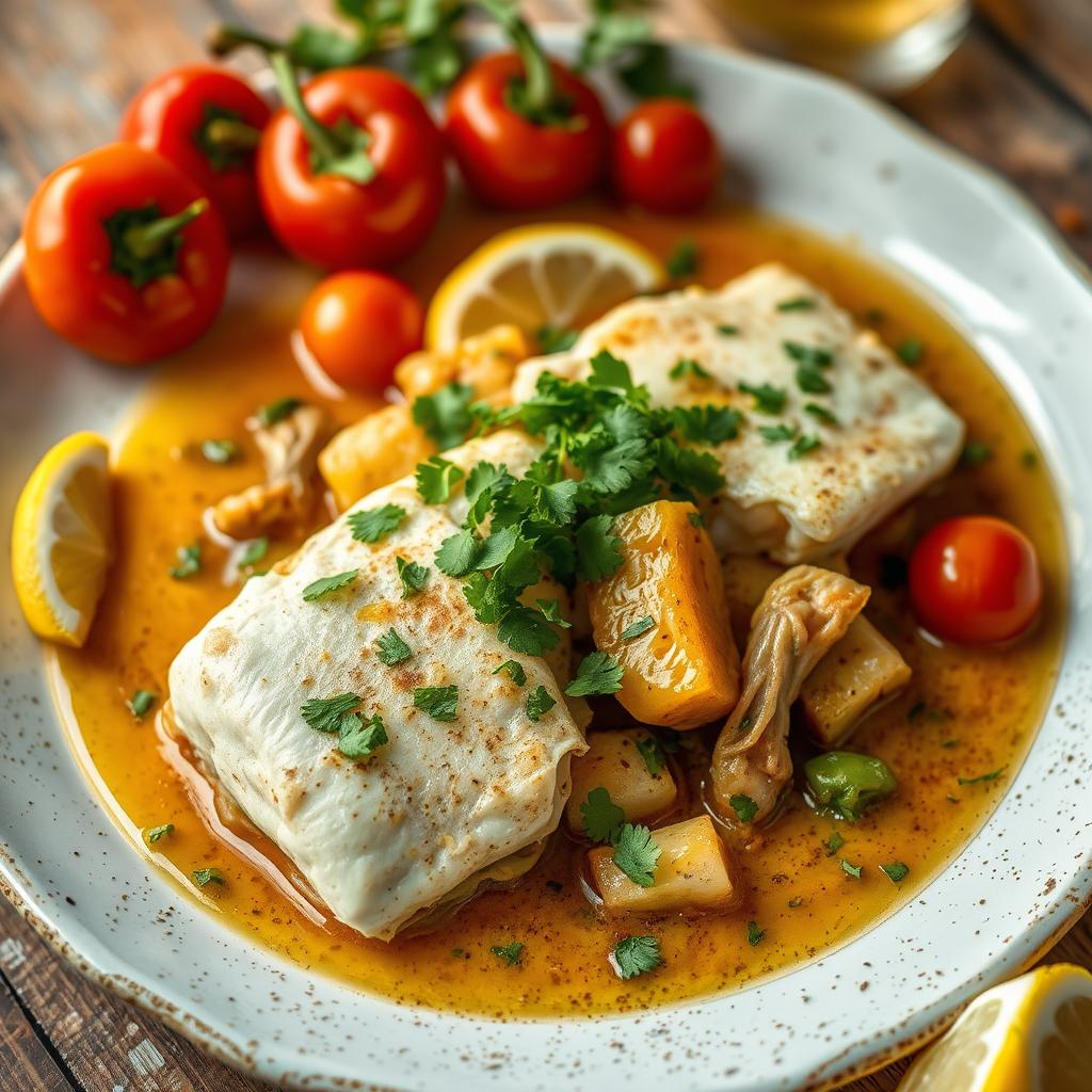 receita bacalhau com molho de alho e coentro