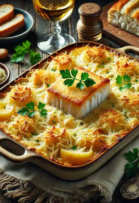 O Bacalhau com natas tradicional é uma receita que encanta pela simplicidade no preparo e pelo sabor inigualável. Este clássico da gastronomia portuguesa combina a textura delicada do bacalhau com a cremosidade das natas, resultando em um prato perfeito para ocasiões especiais ou até mesmo para um almoço em família. Além de delicioso, o bacalhau é uma fonte rica de proteínas e ácidos graxos ômega-3, que auxiliam na saúde do coração e do cérebro. As batatas, ingrediente essencial no Bacalhau com natas tradicional, fornecem energia e fibras, enquanto o leite e as natas tornam o prato ainda mais reconfortante. Apesar de seus benefícios nutricionais, o Bacalhau com natas tradicional deve ser apreciado com moderação devido à sua riqueza calórica. Prepare-se para transformar sua mesa em uma experiência memorável com esta receita prática e irresistível.