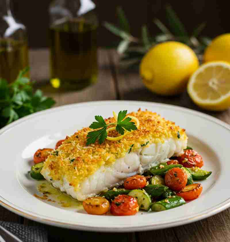 Bacalhau com Crosta de Parmesão e Limão